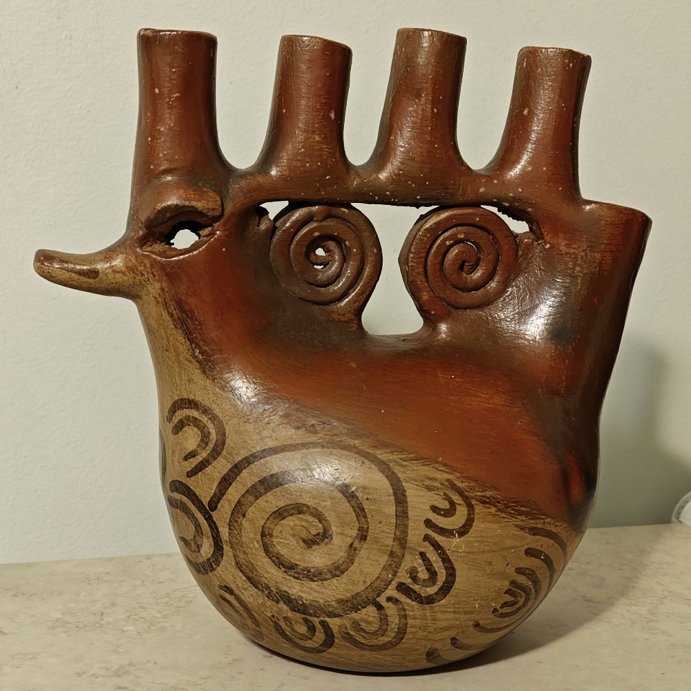 Handcrafted signed H.M.M. Heron Martinez Mendoza Duck Bird Candelabra Art Piece